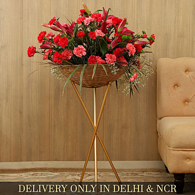 Buy/Send Elegant Bunch Of Flowers In Basket With Iron Stand Online- FNP