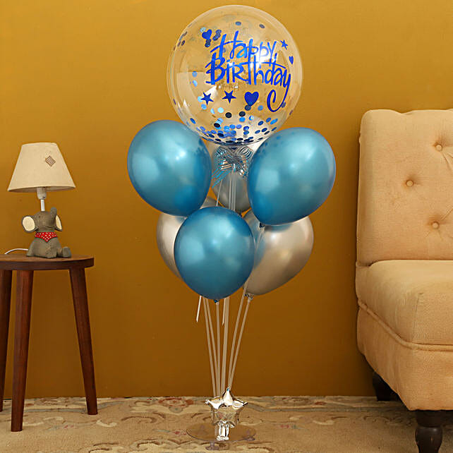 Buy/Send Blue Theme Birthday Balloon Bouquet Online FNP