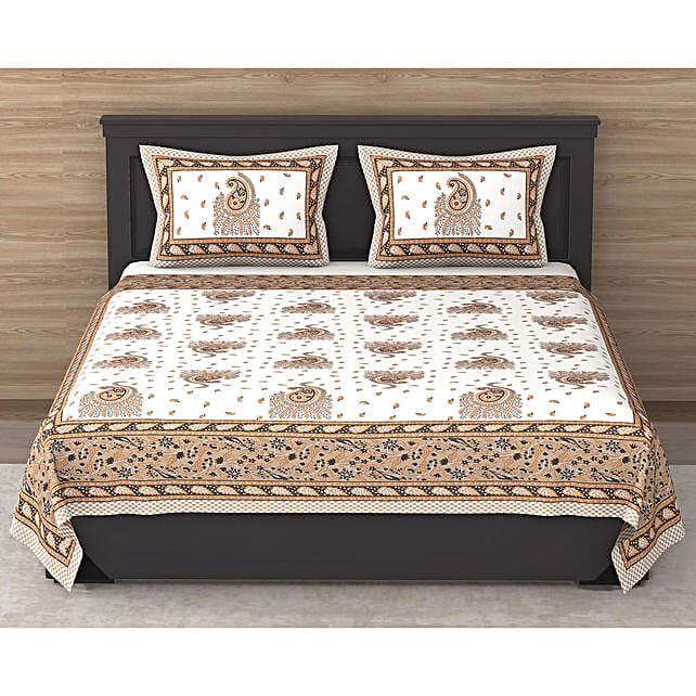 Buy/Send Traditional 120 TC Cotton White Double Bedsheet with 2 Pillow Covers Online FNP