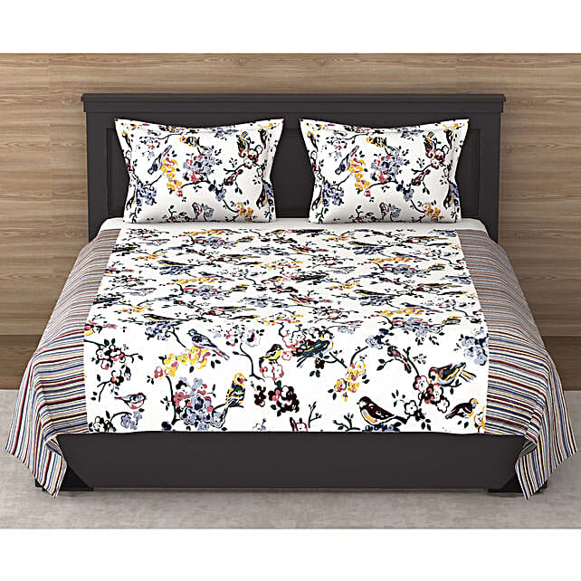 Buy/Send Flower 120 TC Cotton White Double Bedsheet with 2 Pillow Covers Online FNP
