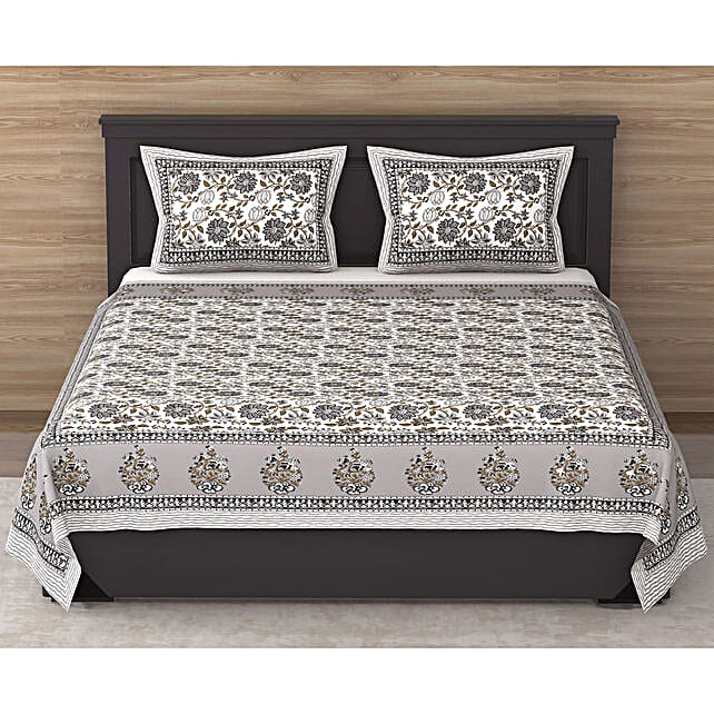 Buy/Send Pretty 120 TC Cotton White Double Bedsheet with 2 Pillow Covers Online FNP