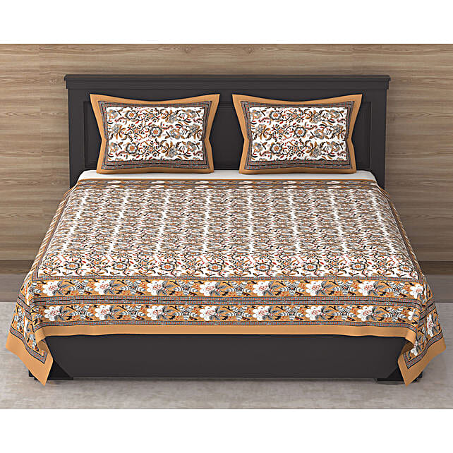 Buy/Send Pretty Designer 120 TC Cotton White Double Bedsheet with 2 Pillow Covers Online FNP