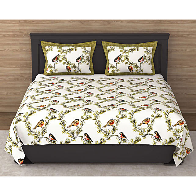 Buy/Send Pretty 144 TC Cotton White Double Bedsheet with 2 Pillow Covers Online FNP