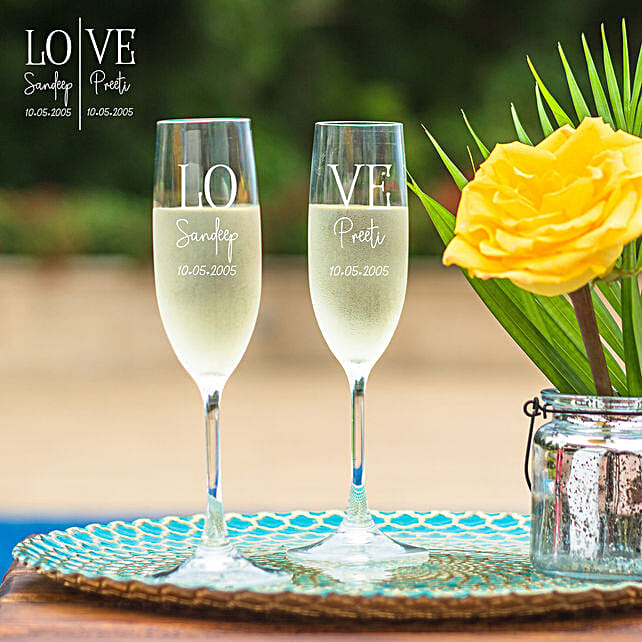 Buysend For Love Personalised Champagne Glass Set Online Fnp 1943