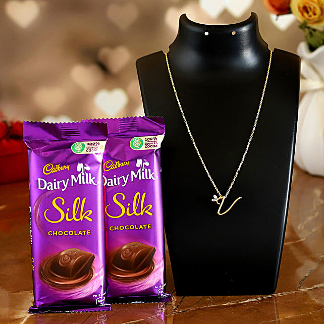 Buy/Send V Shape Pendant & Dairy Milk Silk Combo Online FNP