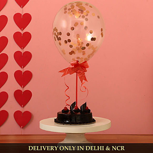 Buy/Send Rose Gold Confetti Balloon & Truffle Cake Online FNP