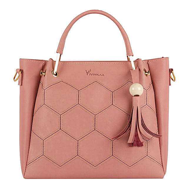 Buy/Send Faux Leather Embroidery Handle Pink Round Sling Bag Online FNP