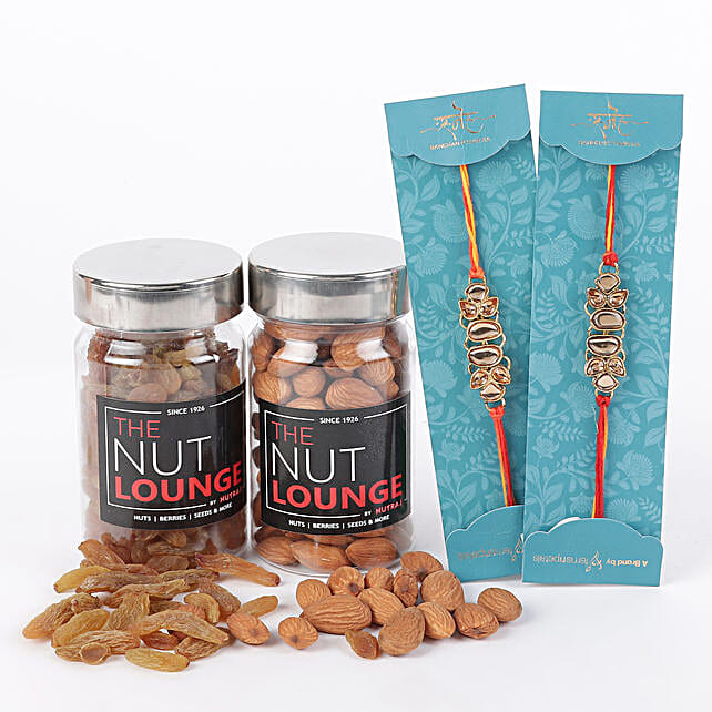 Buy/Send golden kundan rakhi n dry fruits mp502 Online FNP