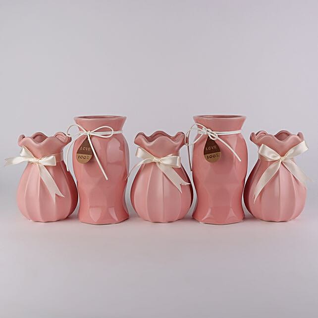 Buy/Send set of 5 pink ceramic flower pot mp174 Online FNP