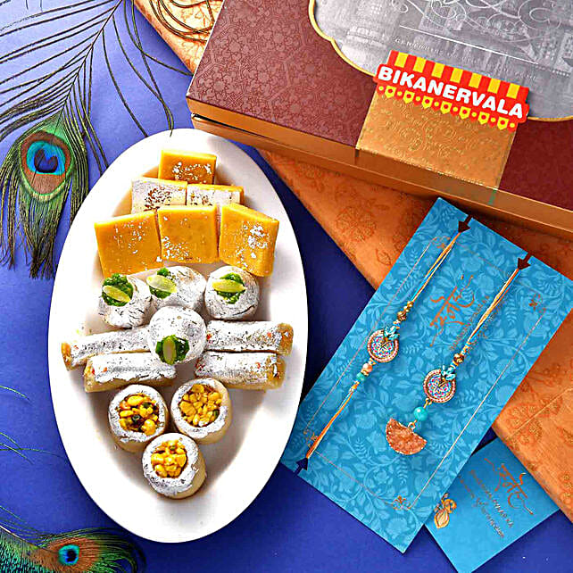 buy-send-ethnic-stone-lumba-rakhi-set-4-lane-kaju-mix-sweet-online-fnp