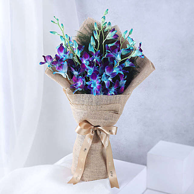 Blue Orchids Ribbon Tied Bunch