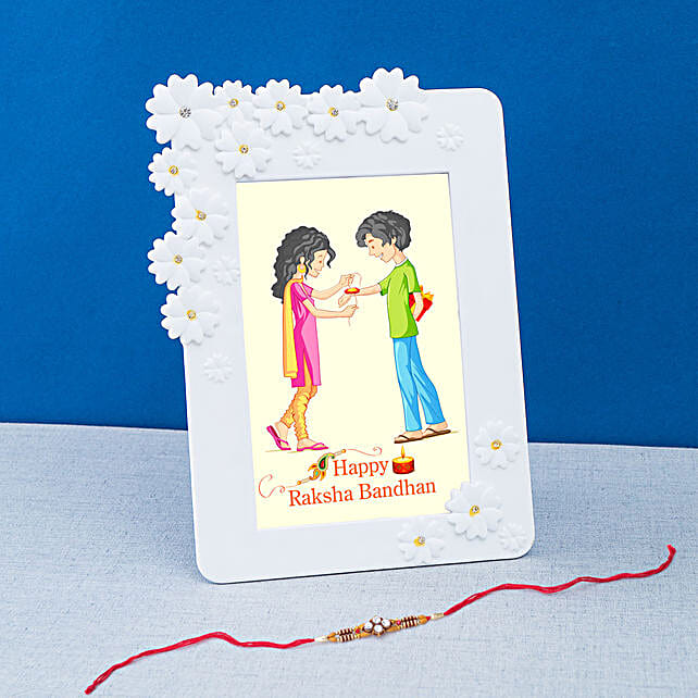 Buy/Send Designer Rakhi & Personalised Floral Photo Frame Online FNP
