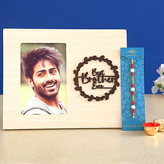 Buy/Send Sleek Pearl Rakhi & Personalised Photo Frame Online FNP