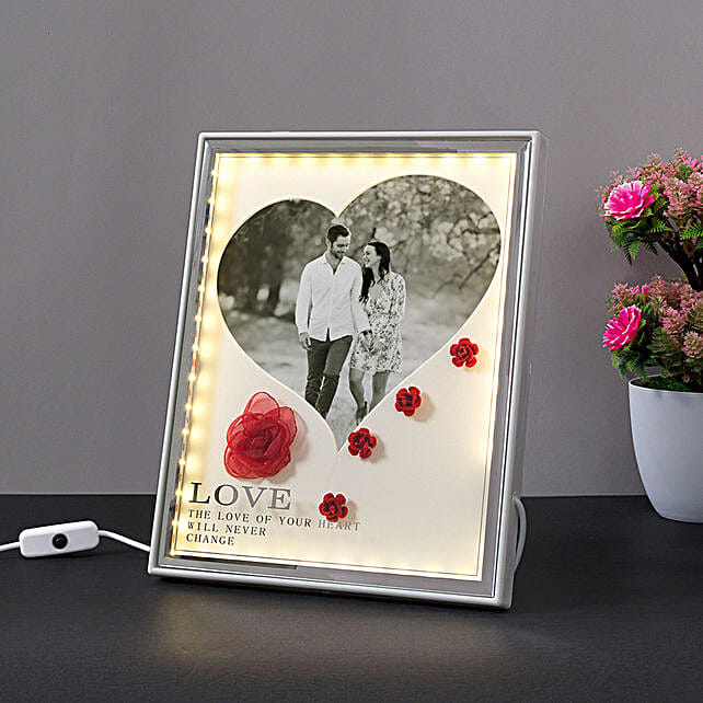 Buy/Send Personalised Heart Shaped Floral LED Photo Frame Online- FNP