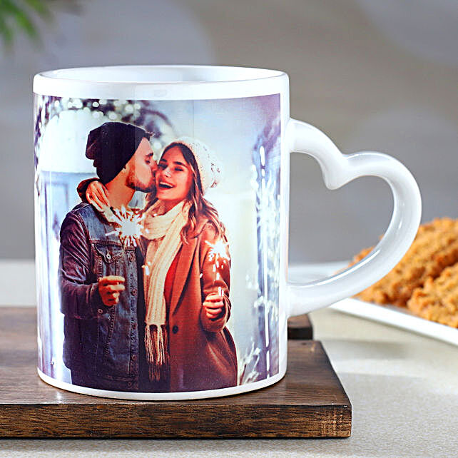 Buy/Send Personalised White Heart Handle Mug Online- FNP