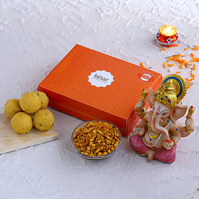 Buy/Send Ganesha Idol With Besan Laddoo & Navratan Mixture Online- FNP