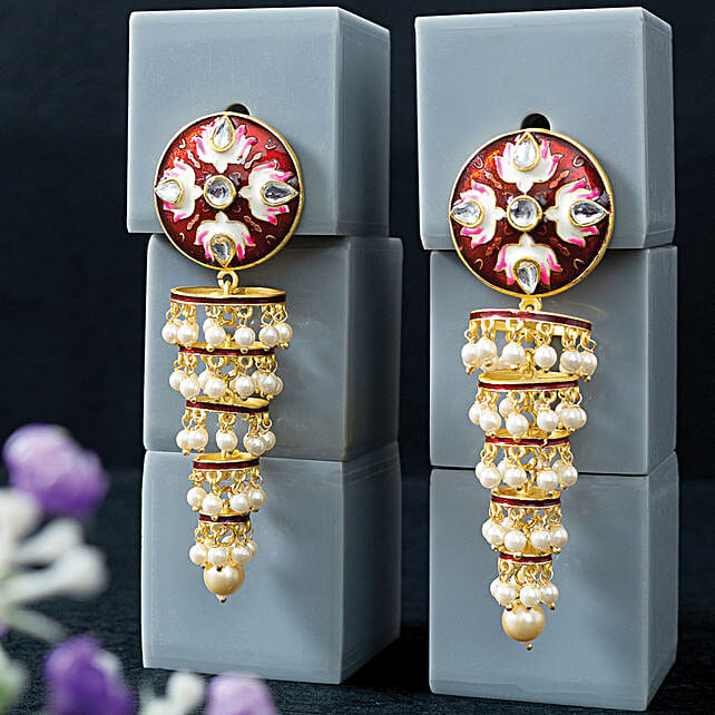 Buy/Send Brown Studded Kundan Jhumkas Online- FNP