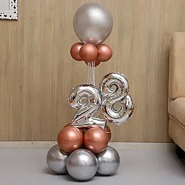 Rose Gold and Silver Number 28 Balloon Bouquet