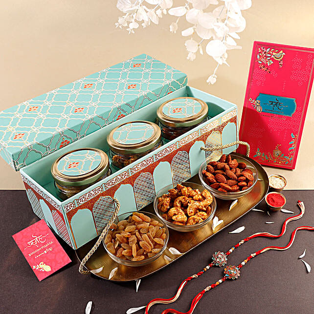 Buy Send Shakkar Sneh Meenakari Embellished Rakhi Dryfruits Hamper Online Fnp