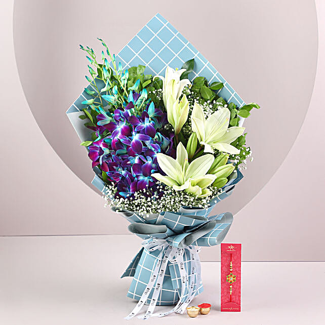 Buy/Send Sneh Meenakari Rakhi N Oasis Flowers Bouquet Online FNP
