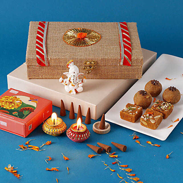 Buy Send Diwali Treats Jute Box Hamper Online- Fnp