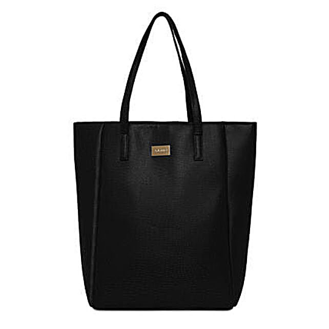 Buy/Send KLEIO Leatherette Tote Handbag Black Online- FNP