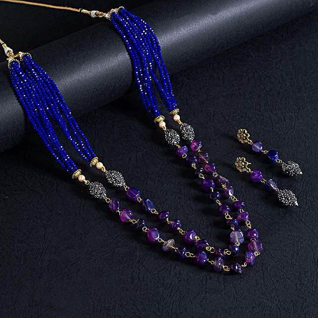 Buy/Send Navy Blue Stones Layered Necklace Set Online FNP