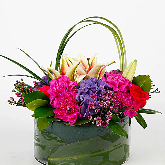 Buy/Send Heavenly Mixed Flowers Glass Vase Online- FNP