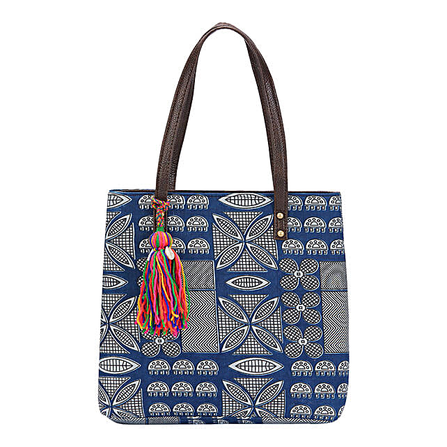 Buy/Send Faux Leather N Cotton Mini Tote Bag Indigo Online FNP