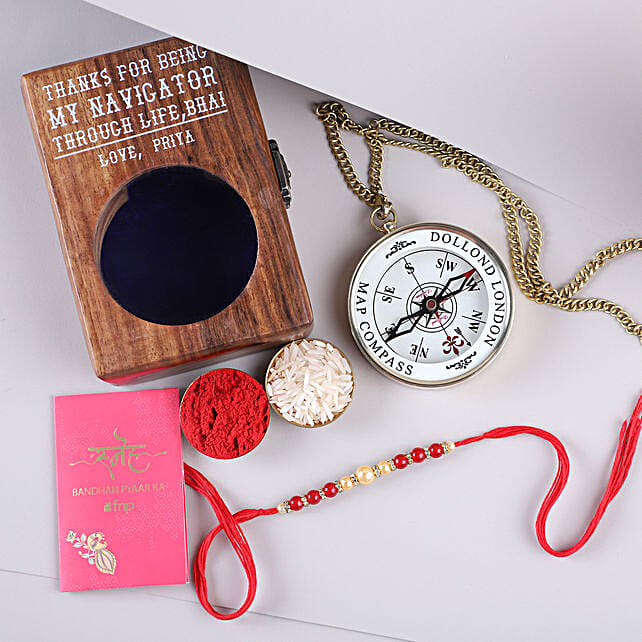 Buy/Send Sneh Pearl Rakhi & Personalised Compass Box Online FNP