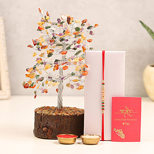 Buy/Send Sneh Pearl Rakhi with Multicolour Wish Tree Plant Online- FNP