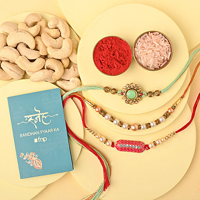 Buy Send Sneh Heritage Look Rakhi Set And Cashews Combo Online Fnp