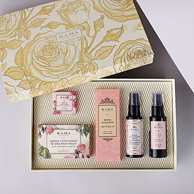 Buy Send Kama Ayurveda Rose Essentials Beauty Hamper Online- Fnp