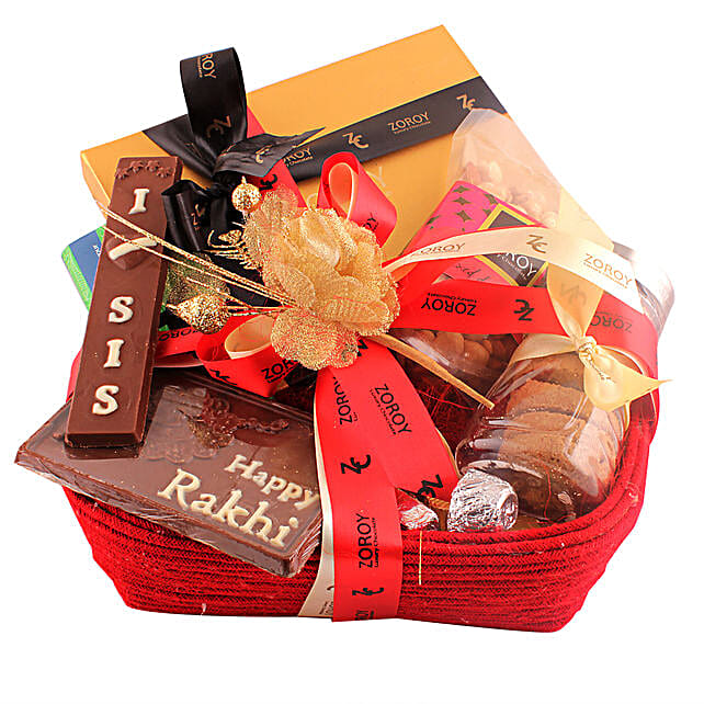 Buy/Send Rakhi with Assorted Chocolate and Dry Fruit Hamper Online FNP