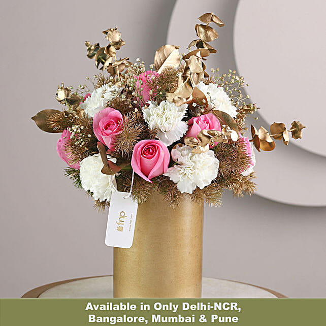 Buy/Send Exotic Carnations & Light Pink Roses Vase Online- FNP