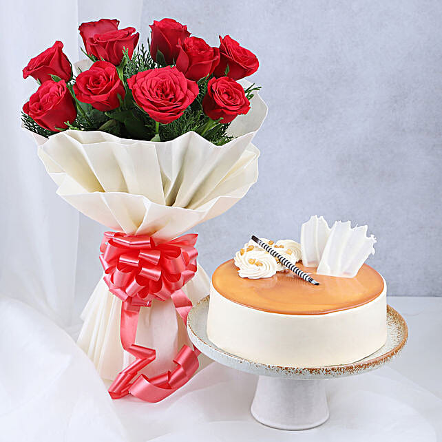 Buy/Send Happy Fathers Day Red Rose Bouquet and Eggless Butterscotch ...