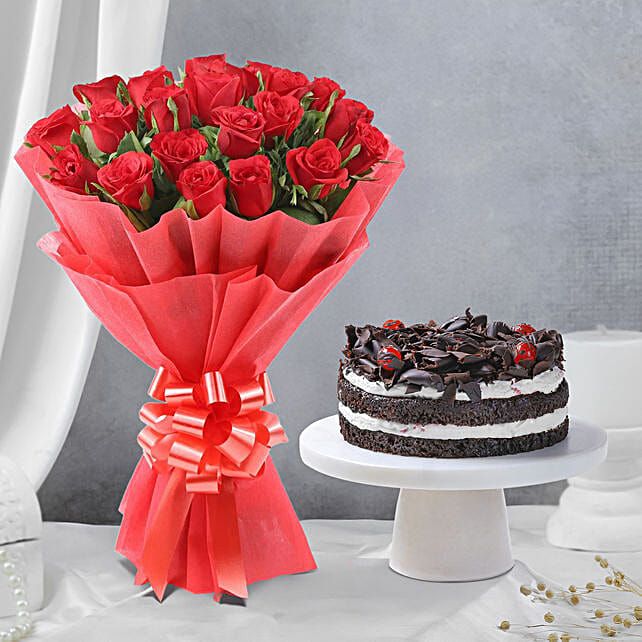 Buy/Send Black Forest Cake N Flowers Premium Online FNP