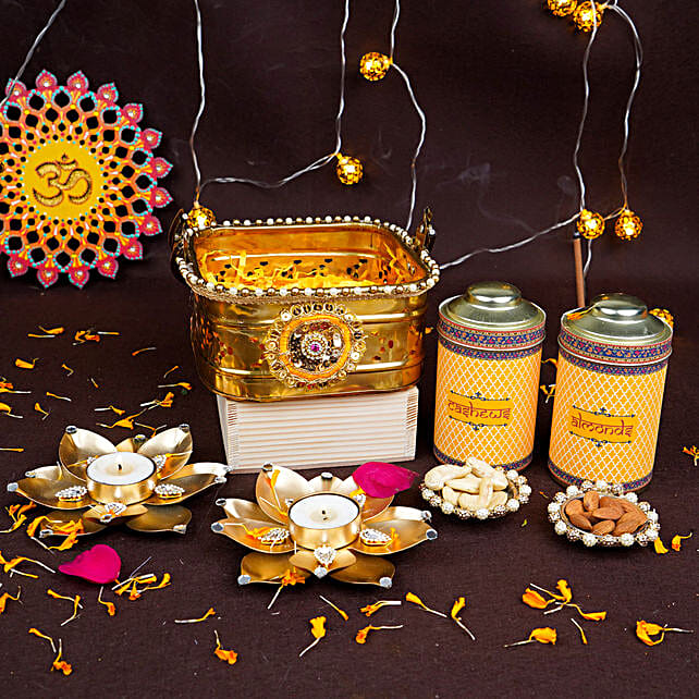 Buy/Send Sparkling Lotus Diya Diwali Hamper Online- FNP