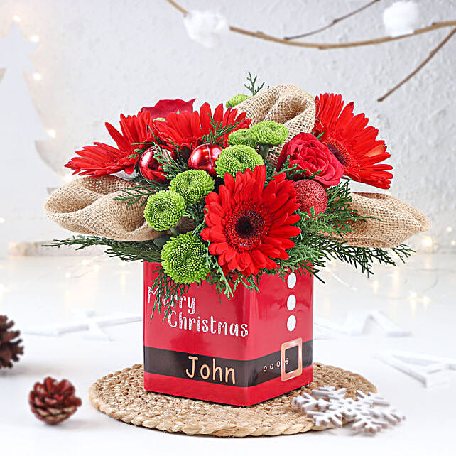 Buy/Send Personalised Santa's Wishes Floral Gift Vase Online- FNP