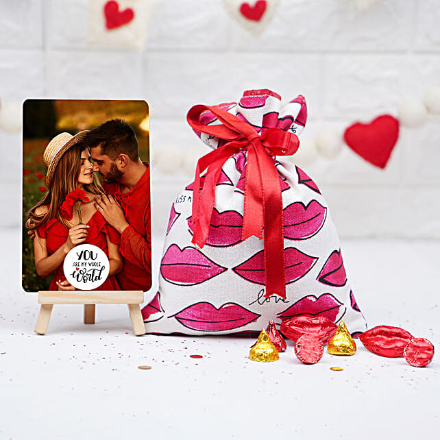 Buy/Send Personalised Photo Frame & Valentine Chocolates Potli Online FNP