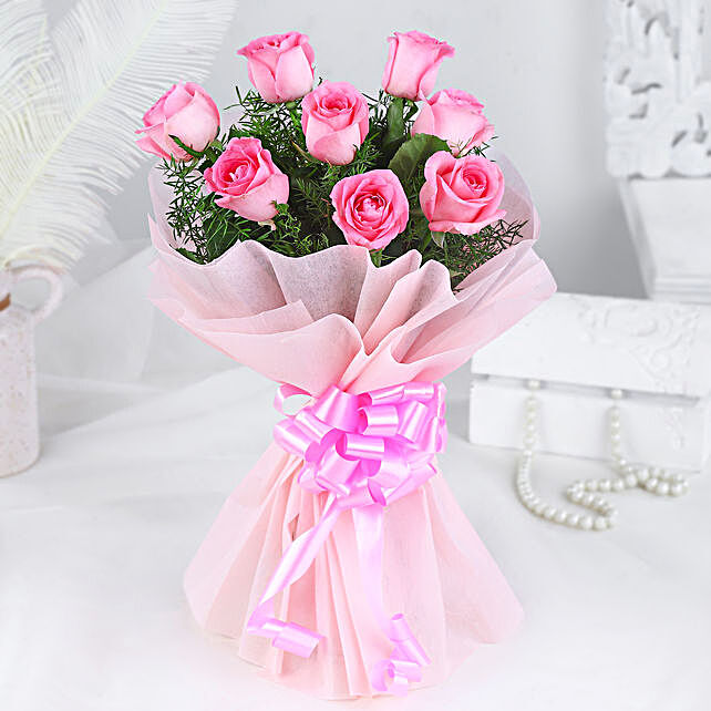 Buy/Send Endearing 8 Pink Roses Bouquet Online- FNP