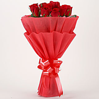 Vivid - Bunch of 10 Red Roses Flowers Gifts.