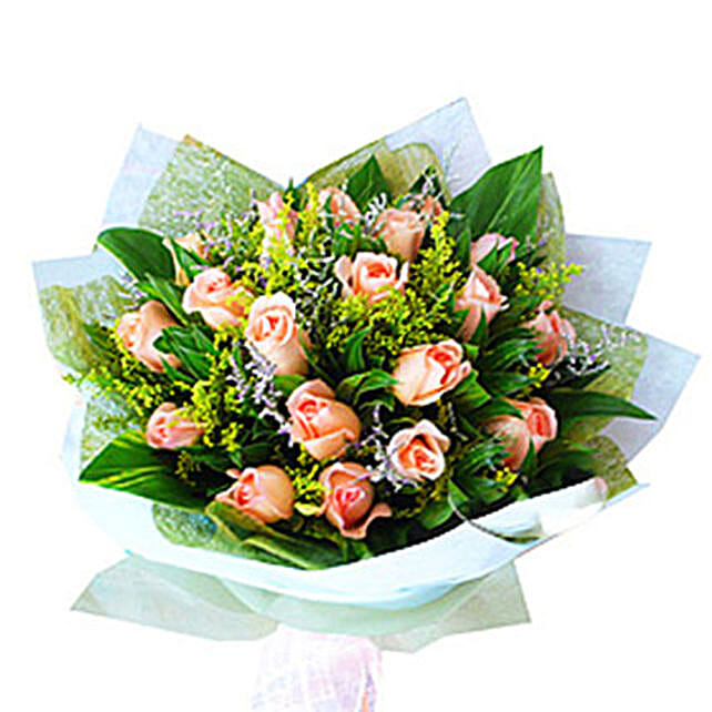 Peach Roses Bouquet malaysia | Gift Peach Roses Bouquet- FNP