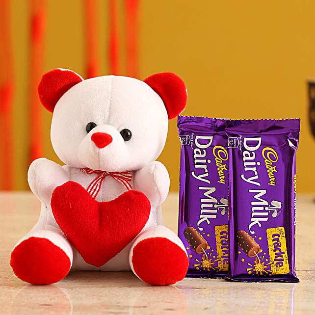 Cute Teddy With Cadbury Crackle Malaysia Gift Valentines Teddy Bear Amp Chocolates For Wife Ferns N Petals