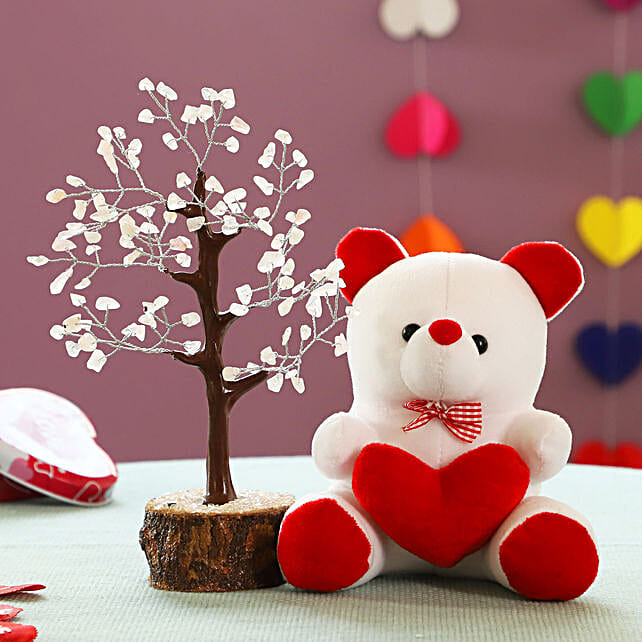 Rose Quartz Wish Tree Teddy Bear Malaysia Gift Online Wish Tree N Teddy Bear Combo Online Ferns N Petals