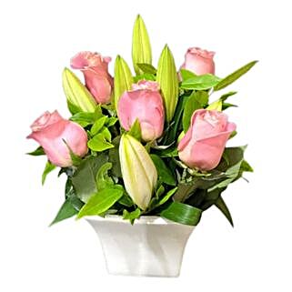 Gracious White Lilies And Pastel Roses Vase
