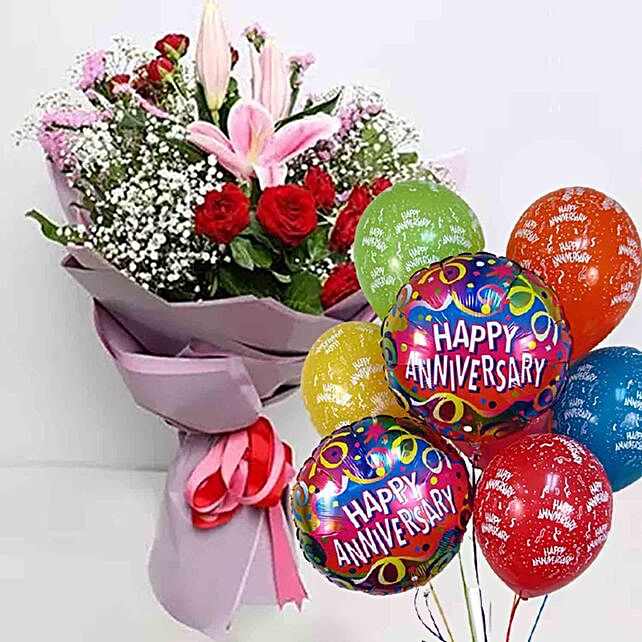 Anniversary Flowers Bouquet Amp Balloons Combo Qatar Gift Anniversary Flowers Bouquet Amp Balloons Combo Ferns N Petals
