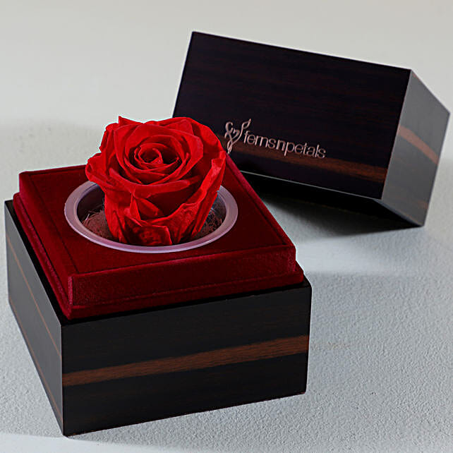 Forever Lasting Red Rose In Wooden Box qatar Gift Forever Lasting Red