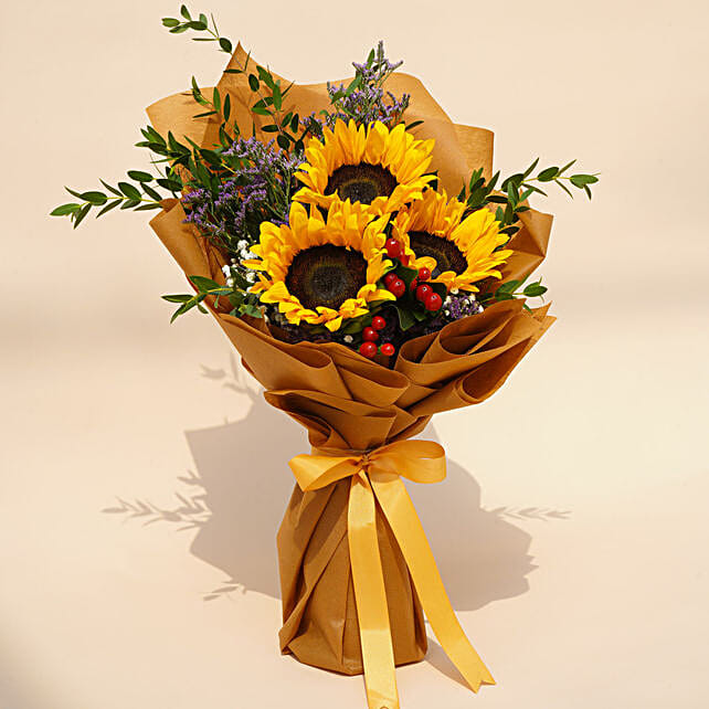 Mesmerising Sunflowers Beautifully Tied Bouquet qatar Gift Mesmerising Sunflowers Beautifully