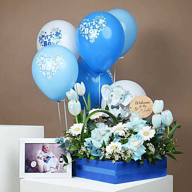 It's a Boy Flower Arrangement Combo Set qatar Gift It's a Boy Flower